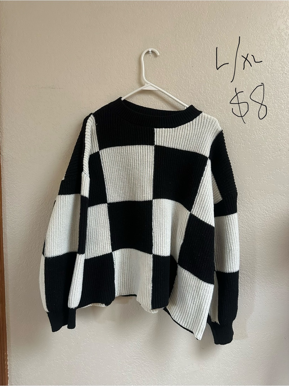 Checkerboard Knit Sweater - Black & White